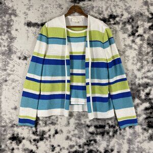St John‎ Sports Knits Womens Tank Top/Cardigan Set Size S/M Striped Button Up